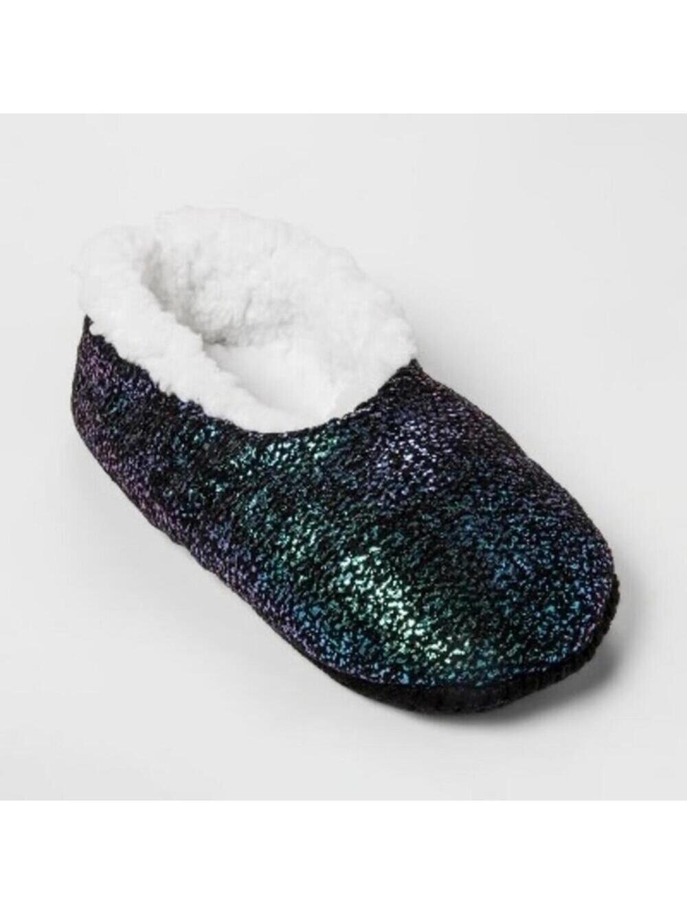 Womens Slippers Small Medium 6 -7.5 Mermaid Foil Sherpa Lined Grippers NEW